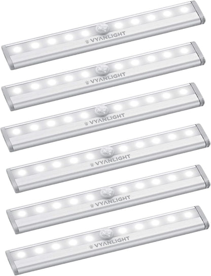 VYANLIGHT Under Cabinet Lighting – Motion Sensor Closet Lights, Battery Operated LED Strip Light Bar, Stick-On Wireless Indoor Lights for Kitchen, Pantry, Hallway, Stairs, 6 Pack