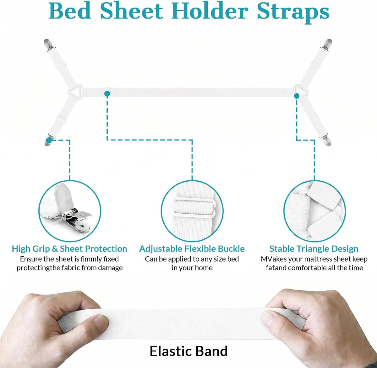 2 Pack Bed Sheet Holders - Adjustable Criss Cross Sheet Strap White
