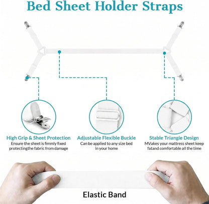 2 Pack Bed Sheet Holders - Adjustable Criss Cross Sheet Strap White