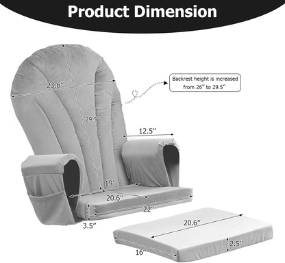 ANMINY 5pcs Glider Rocker Replacement Cushions Set with Ottoman Cushion, 3.5Inch Thickened Velvet Glider Rocking Chair Cushions with 29 inch High Backrest & Side Pockets for Indoor Nursery, Blue