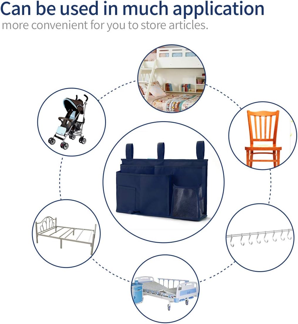 Bseash Bunk Bed Organizer, Bedside Caddy Hanging Bed Organizer Storage Bag 8 Pockets, for College Dorm Rooms Bed, Hospital Bed, Baby Bed Rails, 600D Oxford Cloth