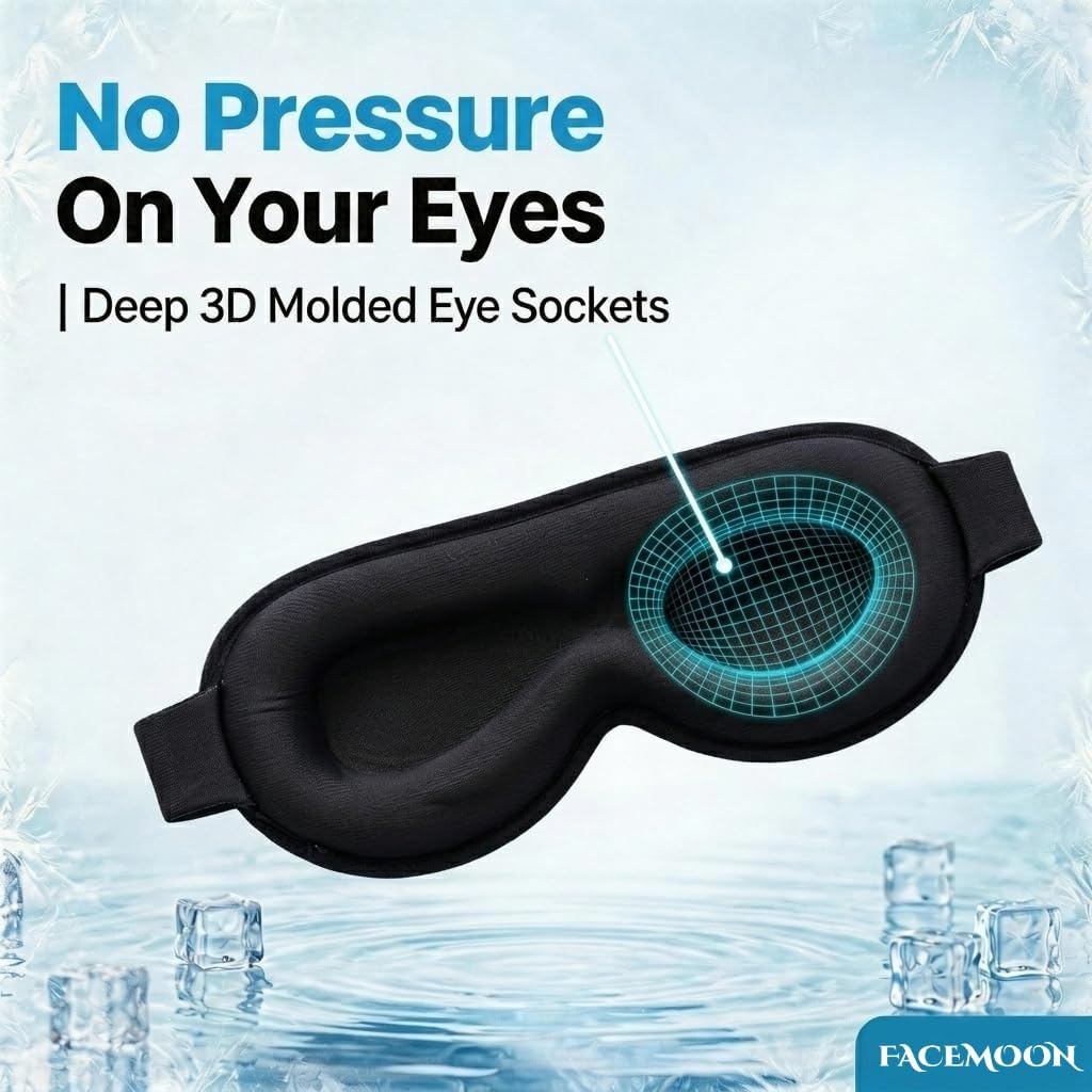 3D Cooling Gel Sleep Mask: 6oz Weighted Blackout Eye Mask for Women Men with Reusable Ergonomic Non-Toxic Ice Cold Gel, for Tired Eyes Migraine Relief Eyelash Friendly Airplane Travel (Blue)