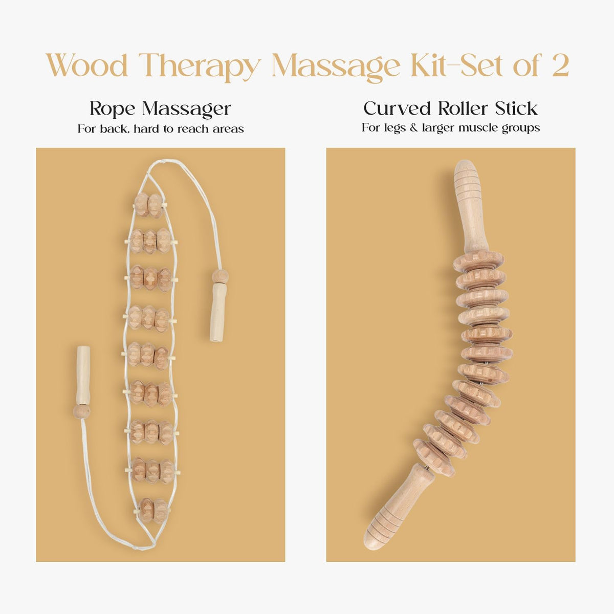 Wood Roller Massager for Body - 15.6 inch Lymphatic Drainage Manual Massage Tools for Sculpting, Muscle Shaping, Celulite Remover - Wooden Massage Tool for Manual Maderotherapy