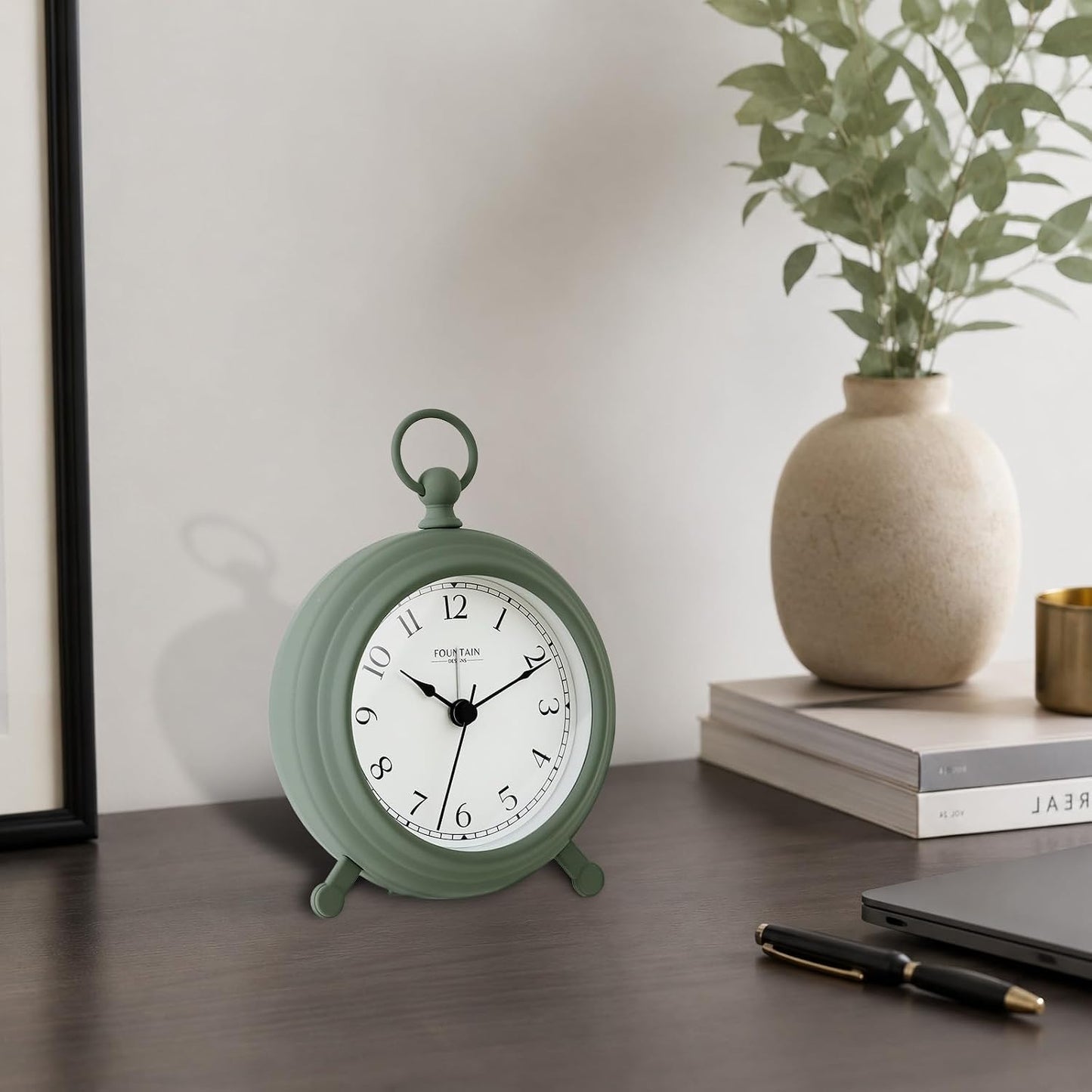 5.4" Jensen Pocket Watch Analog Alarm Clock,Morning Silver | Silent Non Ticking,Durable Metal,Loud Desk & Shelf Alarm Clocks for Bedroom,Home Office, Mantel & Living Room