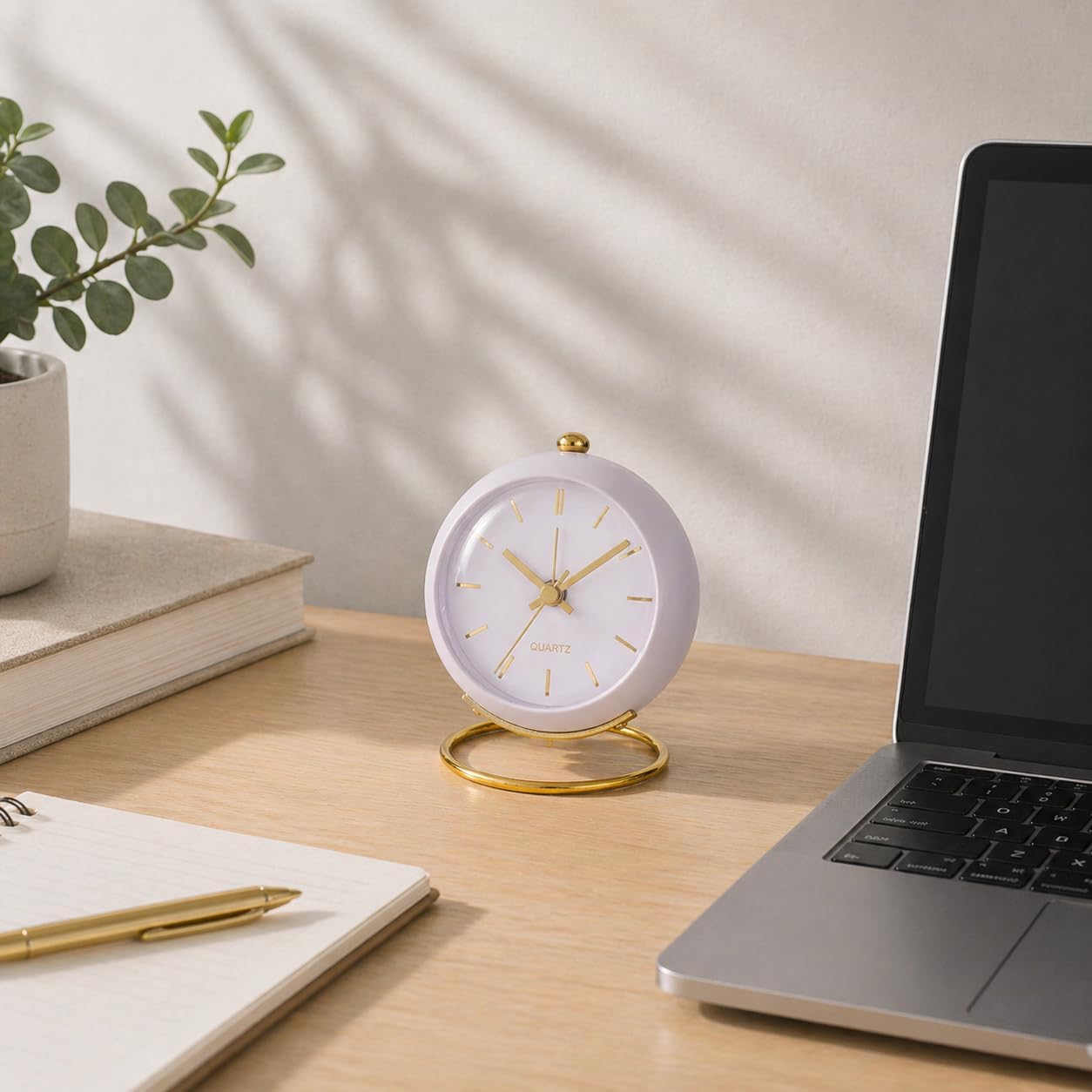 AYRELY® Battery Operated Analog Desk Alarm Clock with Light, Table Clock | Retro Aesthetic Clock with Silent Non-Ticking Movement for Bedside, Bedroom, Kitchen, Office, Travel & Kids' Room(Light Pink)
