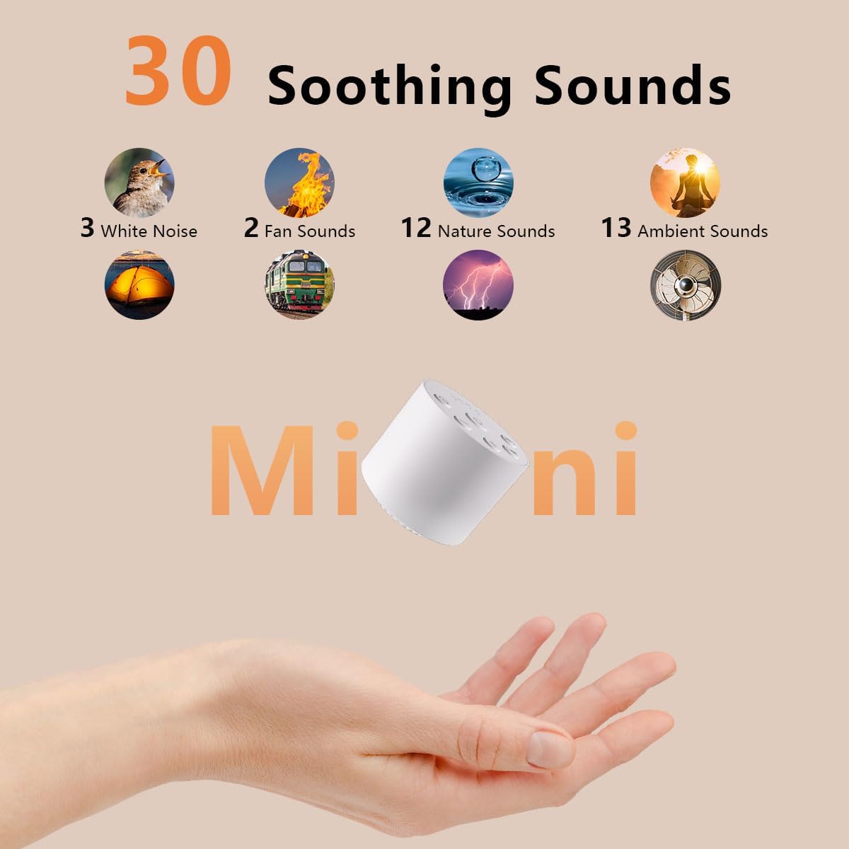Color Noise Sleep White Noise Portable Sound Machines with 30 Soothing Sounds 32 Levels Volume Compact 4 Timer Options Auto-Off and Memory Function for Travel Home Everyone