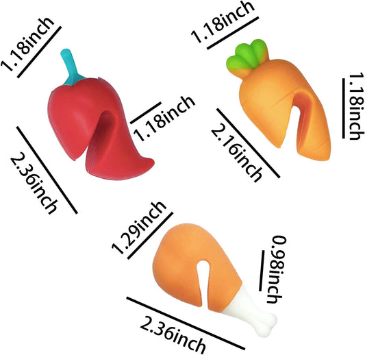 6Pcs Spill-stop Silicone Lid Lifter for Soup Pot - Heat Resistant, Keep Lids Open, Reduce Spills - Chicken Leg, Pepper, Carrot