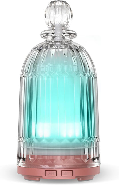 Glass Essential Oil Diffuser, Ultrasonic Aroma Diffuser Glass Cover & Plastic Reservoir with 7 LED Color Changing Light, Auto Shut-Off for Home Office Spa, 120ml(Black Base)