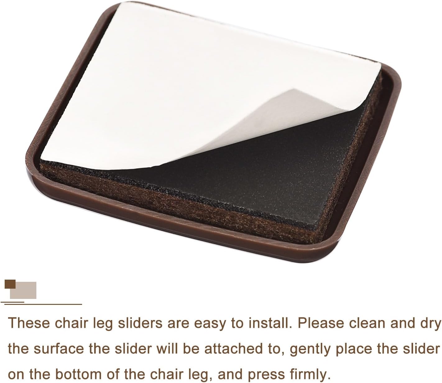 uxcell Furniture Sliders, 8Pcs 2" - Plastic Self-Adhesive Square Sliding Pads, Chair Glides for Carpeted Tile Vinyl Hardwood Floors (Brown)