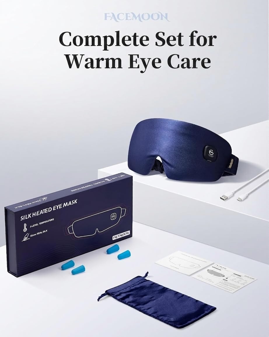 Heated Eye Mask for Dry Eyes - Silk Cordless Warm Eye Compress Moist Heat