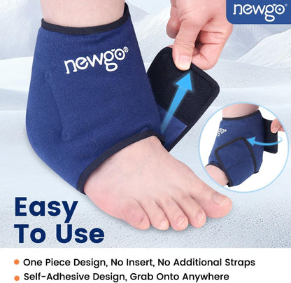 NEWGO Ankle Ice Pack Wrap for Swelling, Plantar Fasciitis, Foot Pain Relief, Reusable Gel Cold Compression Ankle Brace for Injuries, Achilles Tendonitis
