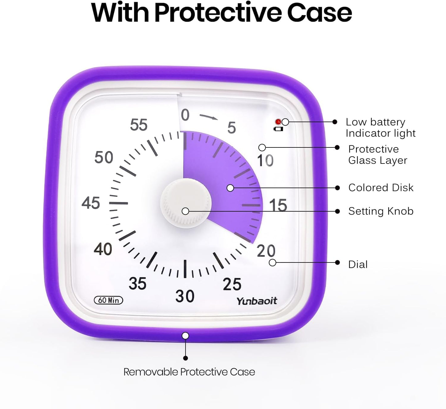 Yunbaoit Rainbow Visual Timer for Kids, 60-min Countdown Timer, Blue | Protective Case, No Ticking, Mute and Ringing Alarm Available, Time Management Tool, Low Power Reminder, for Study,Game,Work