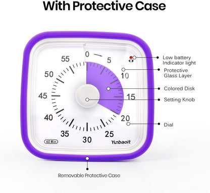 Yunbaoit Rainbow Visual Timer for Kids, 60-min Countdown Timer, Blue | Protective Case, No Ticking, Mute and Ringing Alarm Available, Time Management Tool, Low Power Reminder, for Study,Game,Work