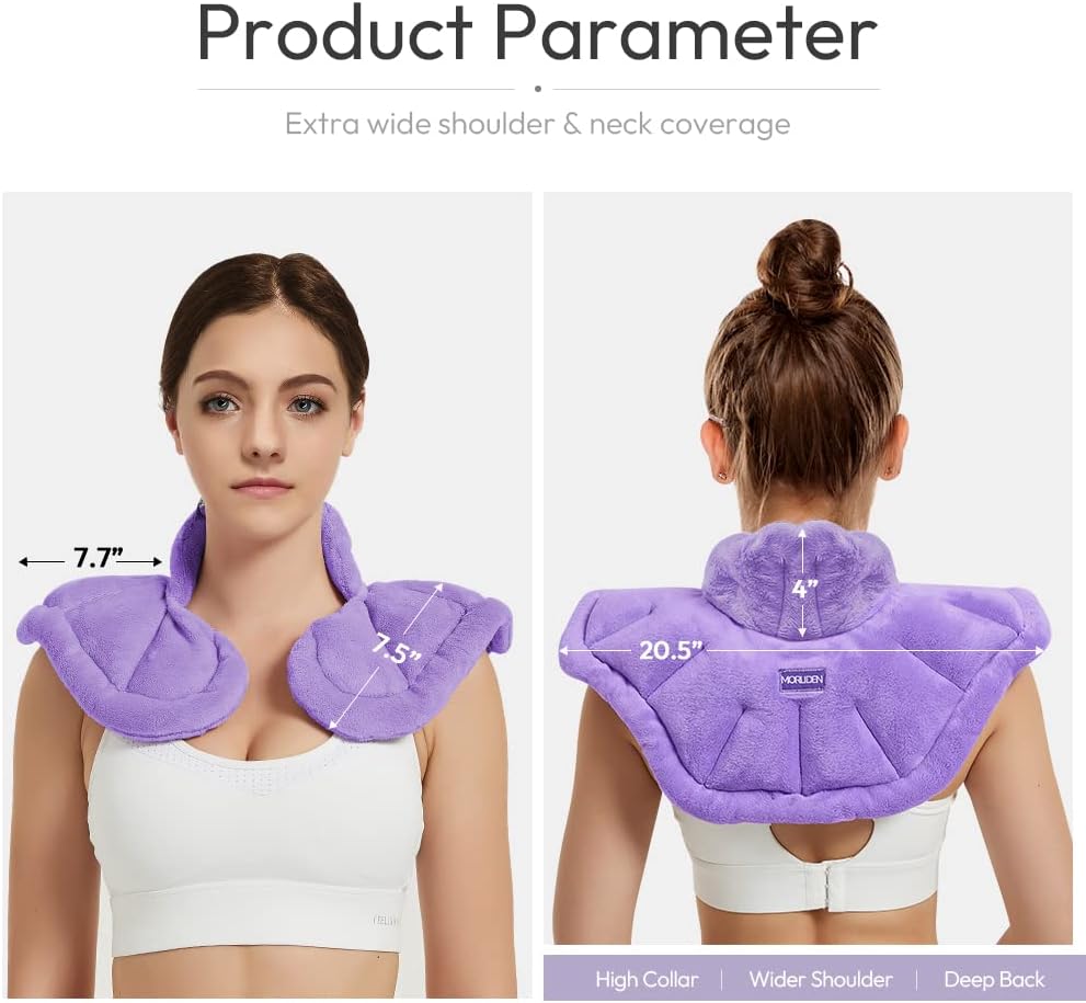 MORLIDEN Microwavable Heated Neck Wrap Warmer and Shoulder Weighted Heating Pad Microwave for Hot and Cold Compress - Purple