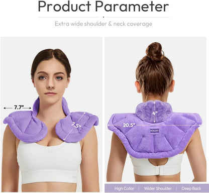 MORLIDEN Microwavable Heated Neck Wrap Warmer and Shoulder Weighted Heating Pad Microwave for Hot and Cold Compress - Purple