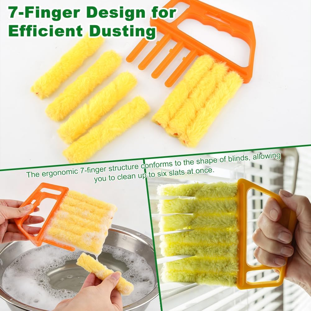 Blind Cleaner Duster Tool Set,4Pcs 7-Finger Microfiber Blind Duster | With 4Pcs 3-Finger Brushes Air Vent Cleaner,Cleaning Tools for Window Shutters & Air Vent,Detachable and Washable ﻿