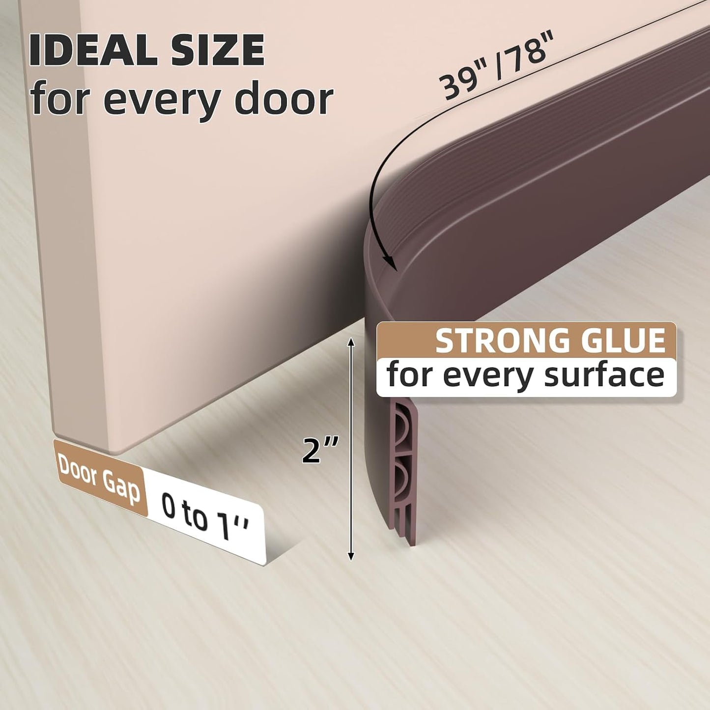 KNEELISA 39" Black Under Door Draft Stopper Interior for 0-1“ Gap,Silicone | Bottom Door Sweep Sound Proofing,Soundproofing Noise Blocker,Gap Filler Soundproof Seal Strip
