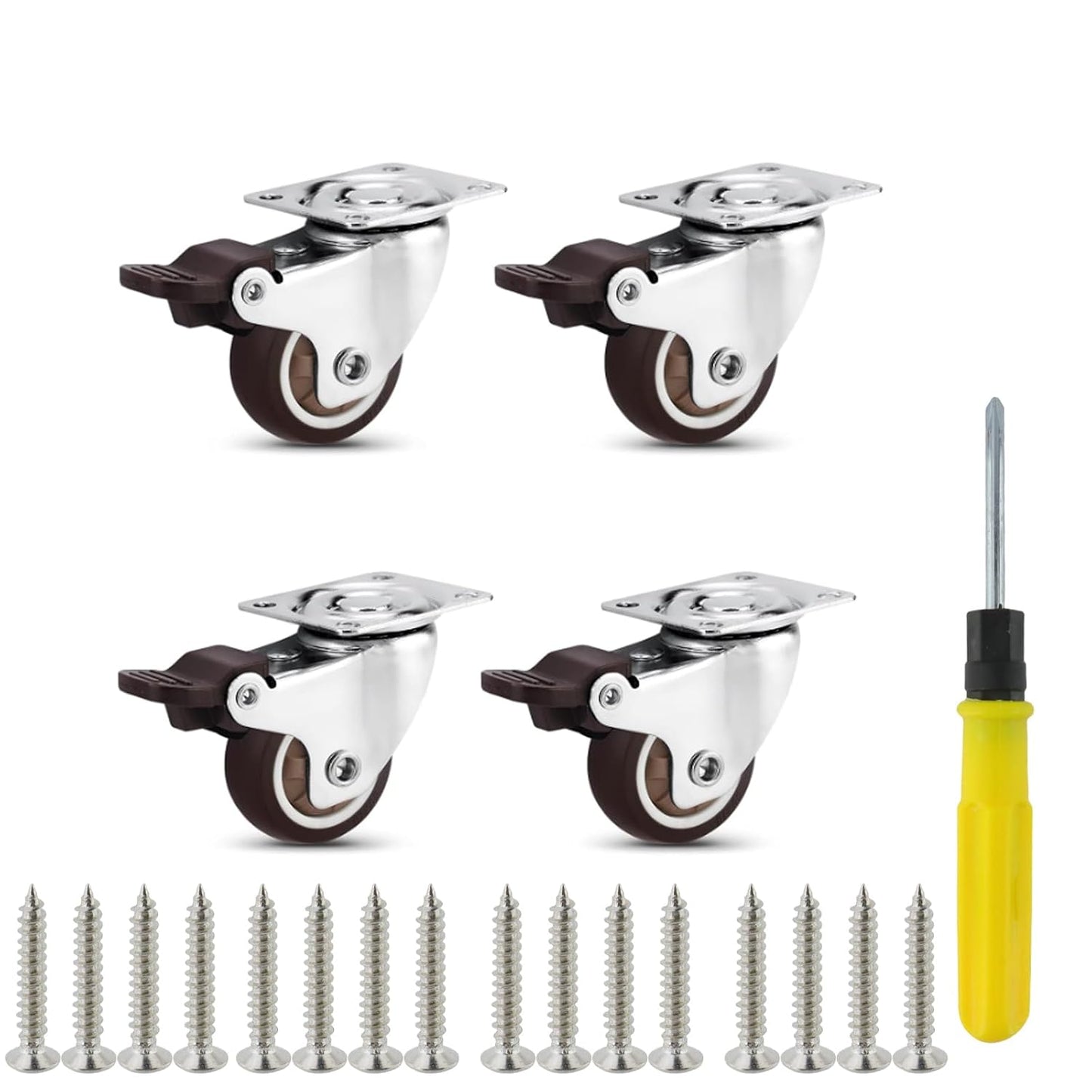 Semetall 4PCS Swivel Caster Wheels Square Cup Furniture Castors (Bronze) | 150kg Load Capacity, with Screws for Piano Feet, Sofa, Table, 1.02 Inch (26mm) Wheels