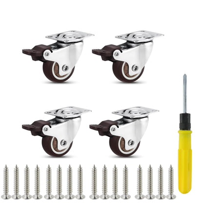 Semetall 4PCS Swivel Caster Wheels Square Cup Furniture Castors (Bronze) | 150kg Load Capacity, with Screws for Piano Feet, Sofa, Table, 1.02 Inch (26mm) Wheels