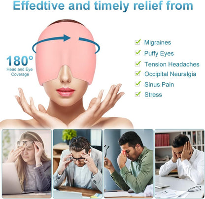 AOOWU Migraine Relief Cap, Reusable Soothing Headache Cap, Odorless Cooling Gel Ice Hat, Ice Pack Head Wrap, Hot and Cold Therapy, Cold Face Mask for Tension Stress Hangover Sinus Puffy Eyes, Blue