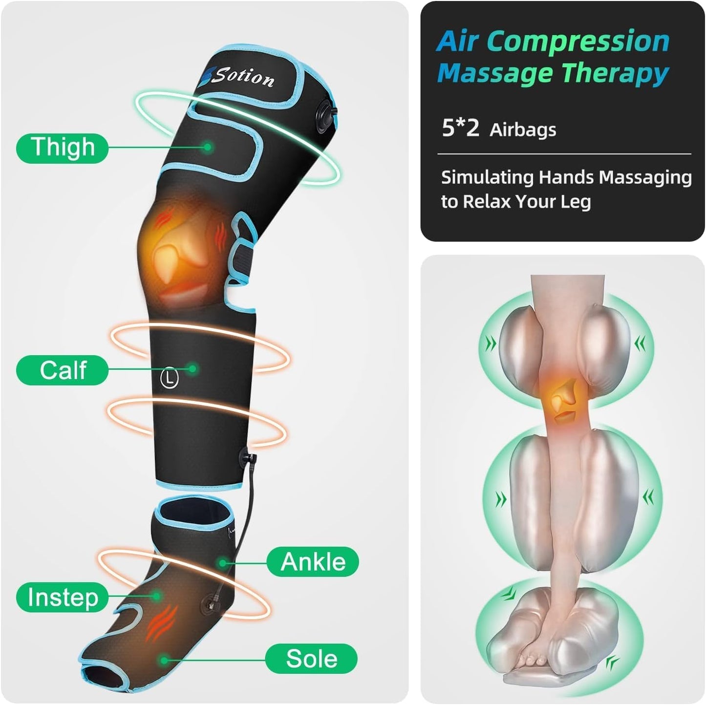 Leg Massager with Air Compression & Heat, Calf & Foot Massager for Circulation and Pain, Compression Boots with Video Wearing Guide, Update Controller with 6 Modes & 3 Heating Levels, Gift for Mom