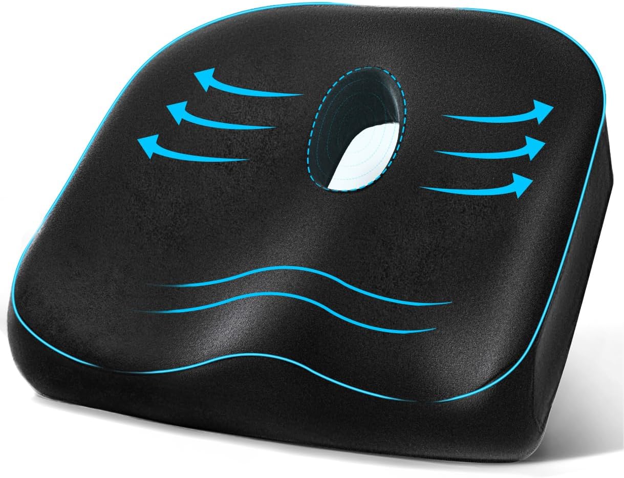 Memory Foam Donut Pillow for Coccyx Sitting Comfort,Large Supportive Seat Cushion with Center Cut-Out Design for Pressure Relief,Comfort Donut Cushion for Home & Office Chairs