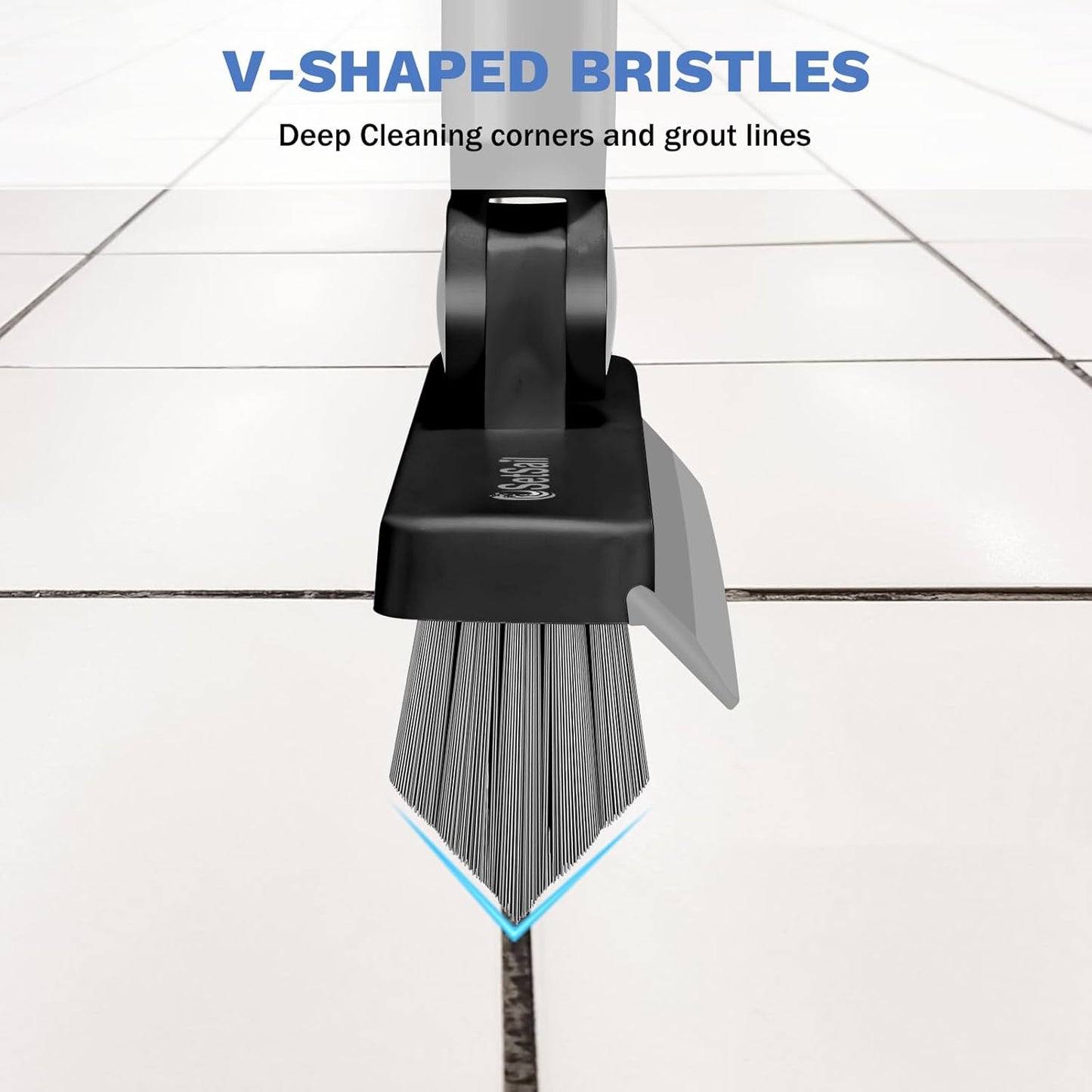 SetSail Grout Cleaner Brush with Long Handle, V-Shaped Floor Scrub Brush | Swivel Grout Brush Stiff Bristle Floor Grout Scrubber for Bathroom, Tile Line, Crevice, Kitchen, Wall, Deck, Garage