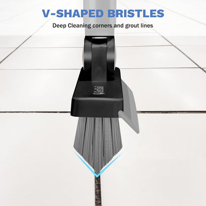 SetSail Grout Cleaner Brush with Long Handle, V-Shaped Floor Scrub Brush | Swivel Grout Brush Stiff Bristle Floor Grout Scrubber for Bathroom, Tile Line, Crevice, Kitchen, Wall, Deck, Garage