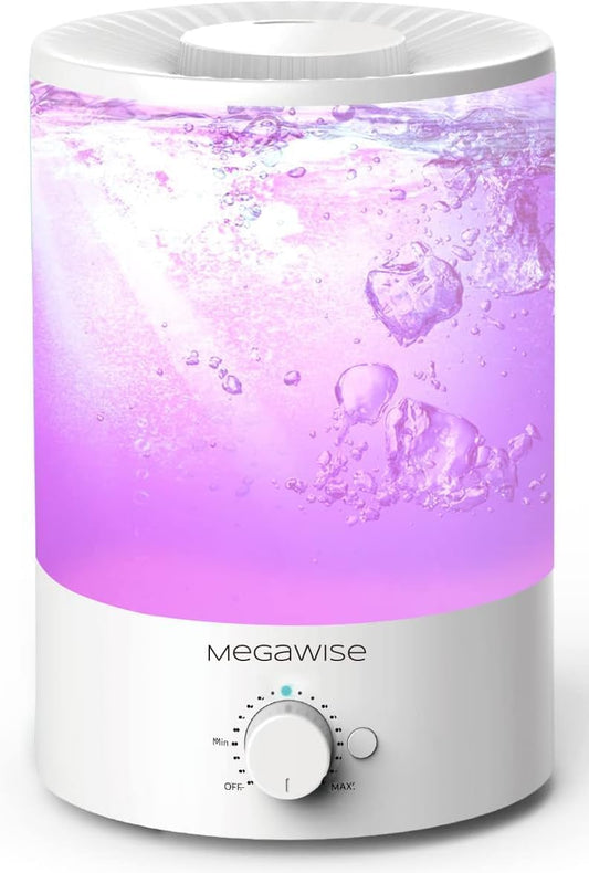 MEGAWISE 3.5L Cool Mist Humidifier with Top Refill, Large Capacity of 3.5L, Easy Safe and Convenient for Home + 7 Night light Colors