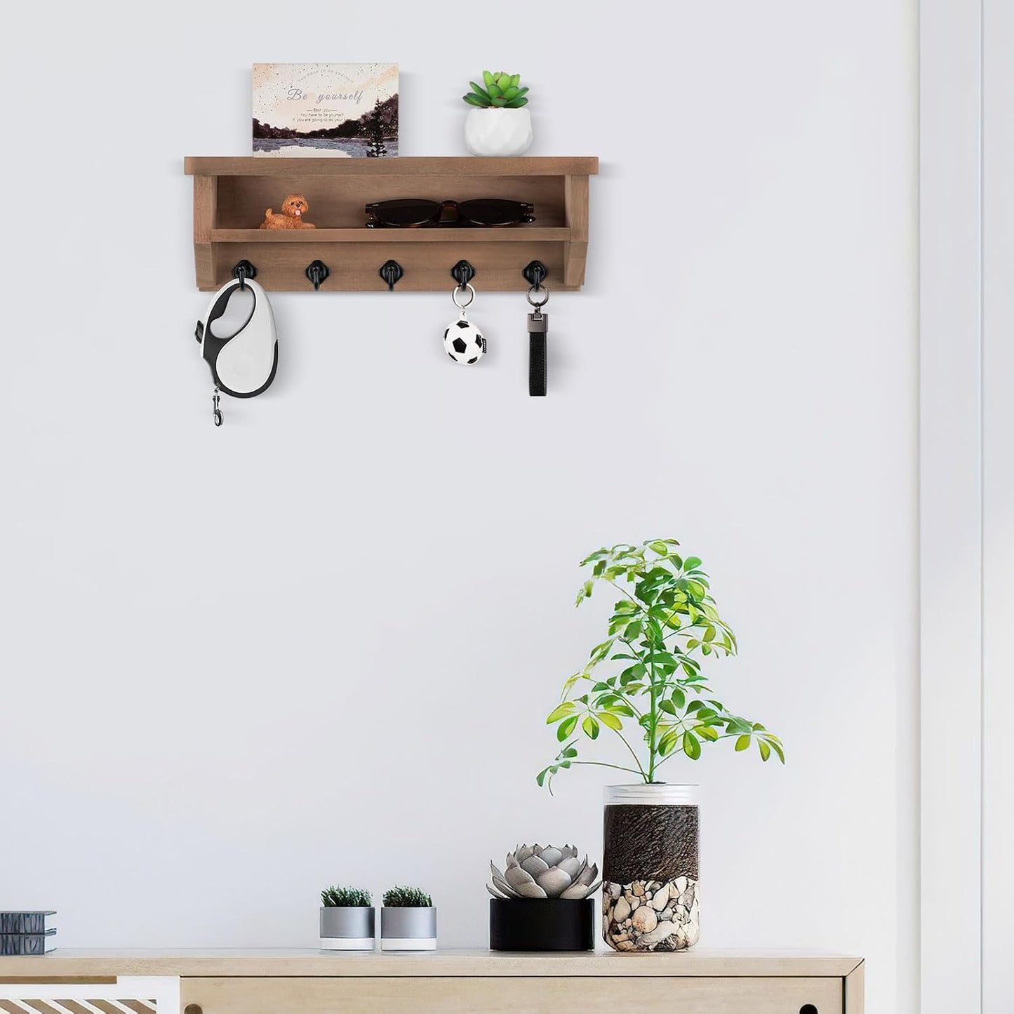 Nekon Key Holder Wall Mount, Wall Organizer Shelf with 5 Key Hooks | Wall Mounted Key Rack Room Decor for Home and Apartment Essentials