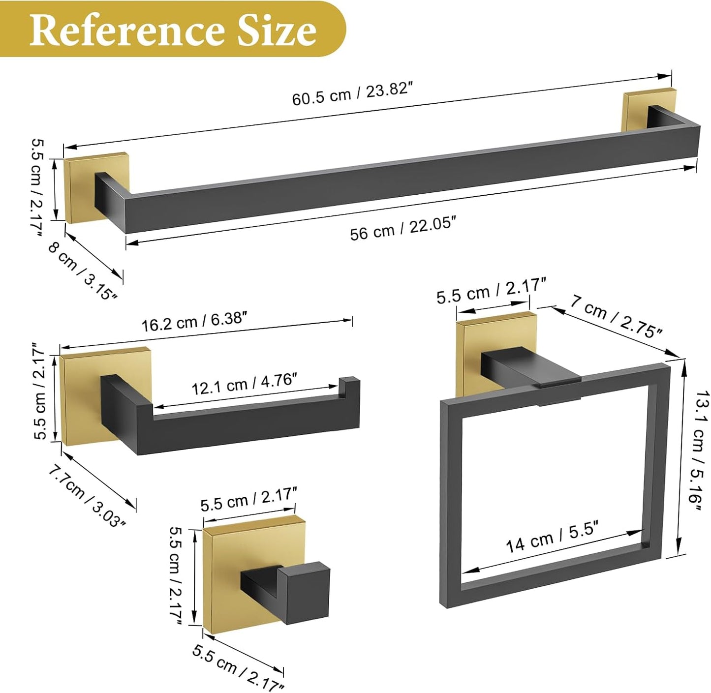 TURS Bathroom Hardware Set Black 4-Piece Towel Bar Set Include 24 Inch Towel Bar Hand Towel Holder Towel Hook Toilet Paper Holder with Shelf Wall Mounted Stainless Steel Bathroom Accessories Set
