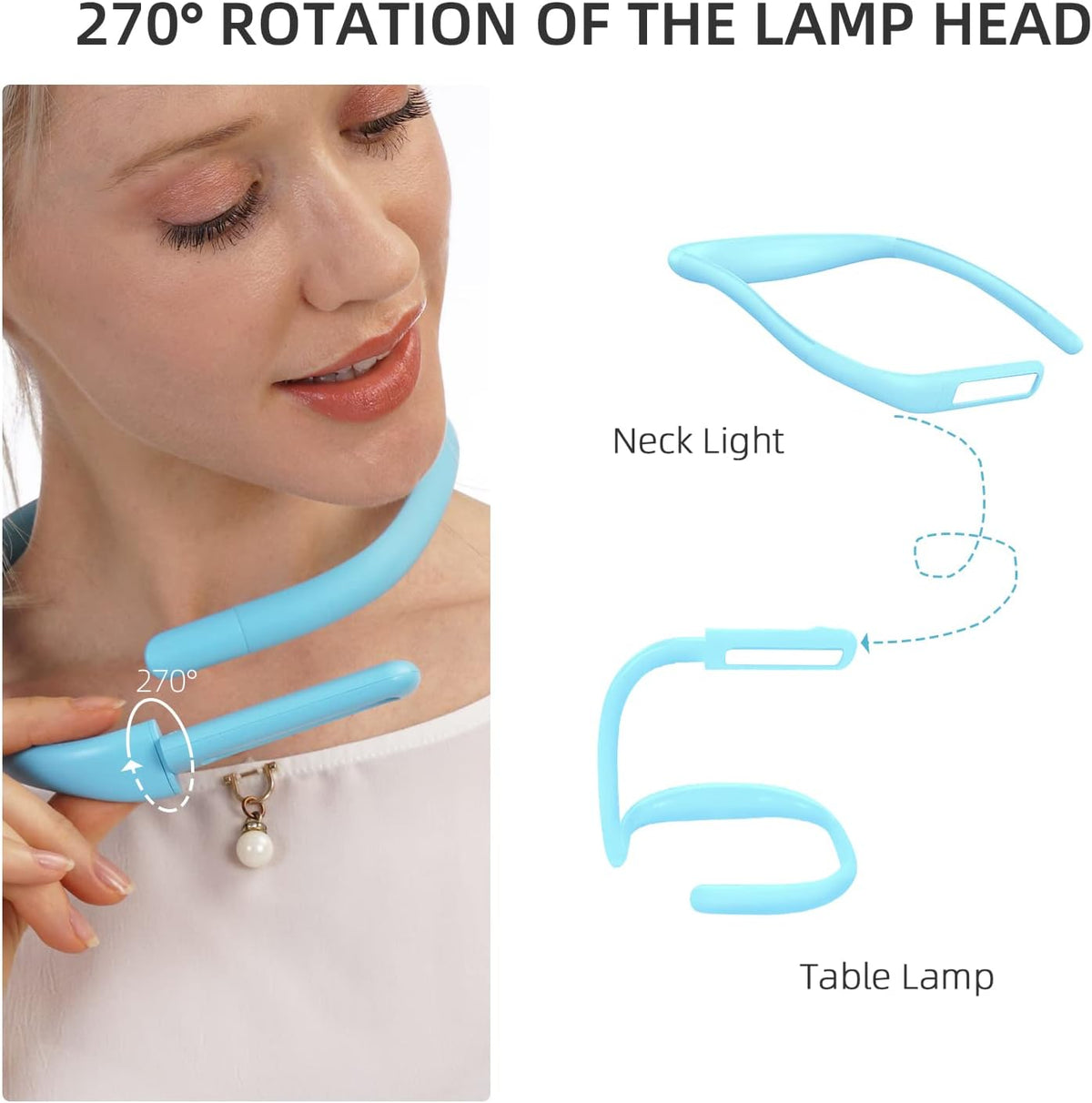 LED Neck Reading Light for Books: 3 Color Adjustable Bendable Arms Black