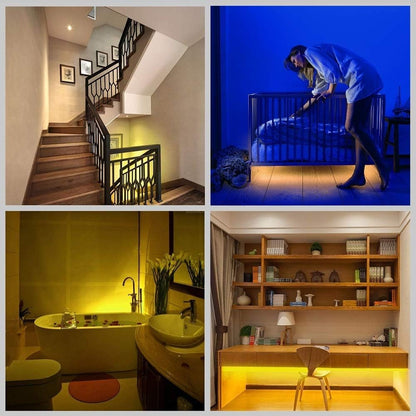 Motion Sensor LED Light Strip, 1M Closet Lights Battery Operated, 3000K Warm White for Under Cabinet Kitchen Lights, Cupboard, Counter, Stairs,Wardrobe, Under Bed Night Lighting