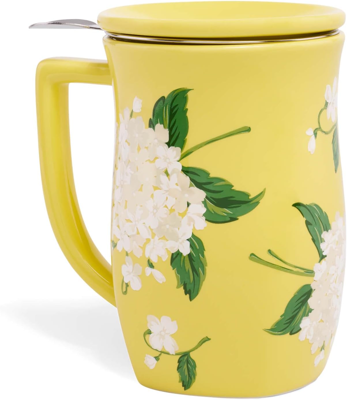 Tea Forte Ceramic Fiore Tea Cup with Infuser, Blue Agave, 14 oz | Insulated Ceramic - Stainless Steel Loose Leaf Infuser - Keeps Tea Hot Longer - Lid Included - Microwave & Dishwasher Safe