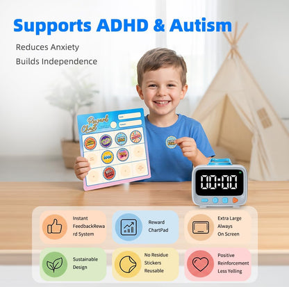 Sticker Timer Visual Countdown Timer with 200 Medal Reward Stickers for Kids Rewards, Rechargeable Digital Timer for ADHD Focus, Classroom & Homeschool Tool
