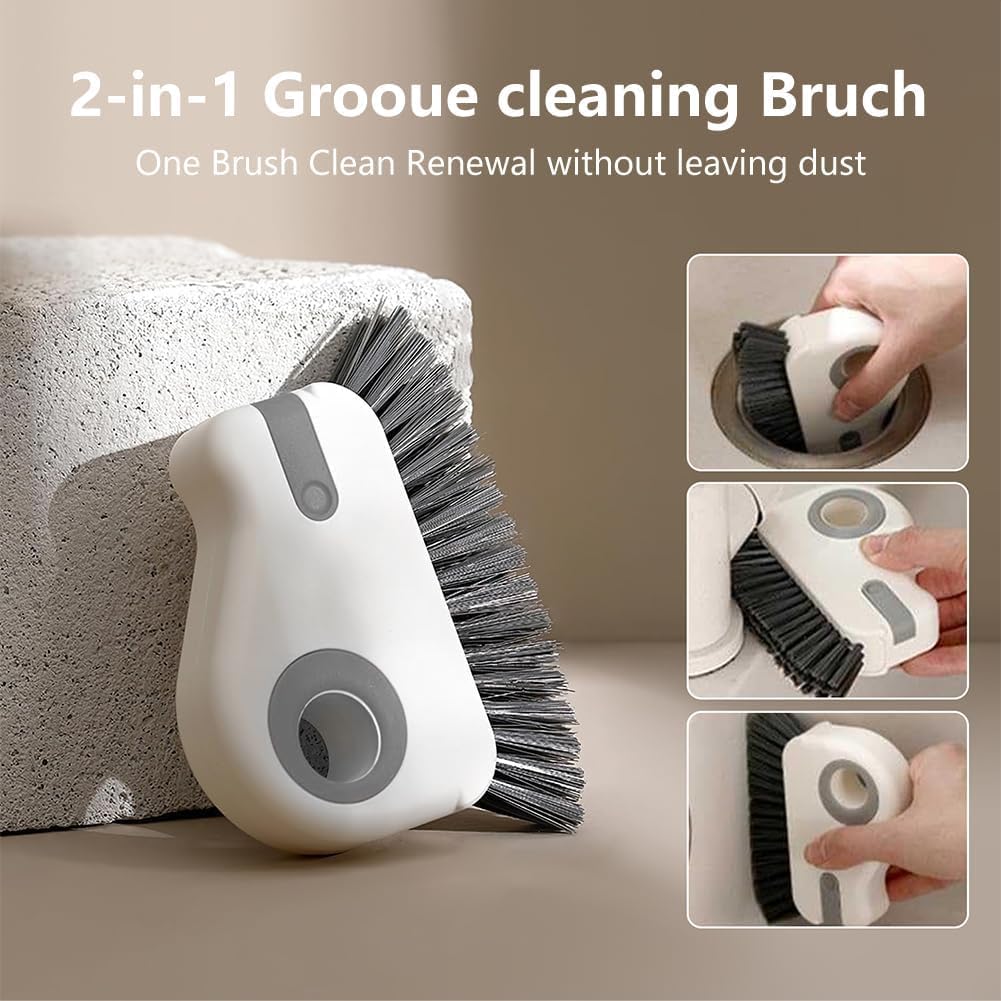 RUIGENG2-in-1 Window Groove Cleaning Brush, | Window Sill Track Cleaner Tool, Cleaning Brush for Sliding Door, Shower Door Sills and Household Narrow Gaps, 2 Pack Gray