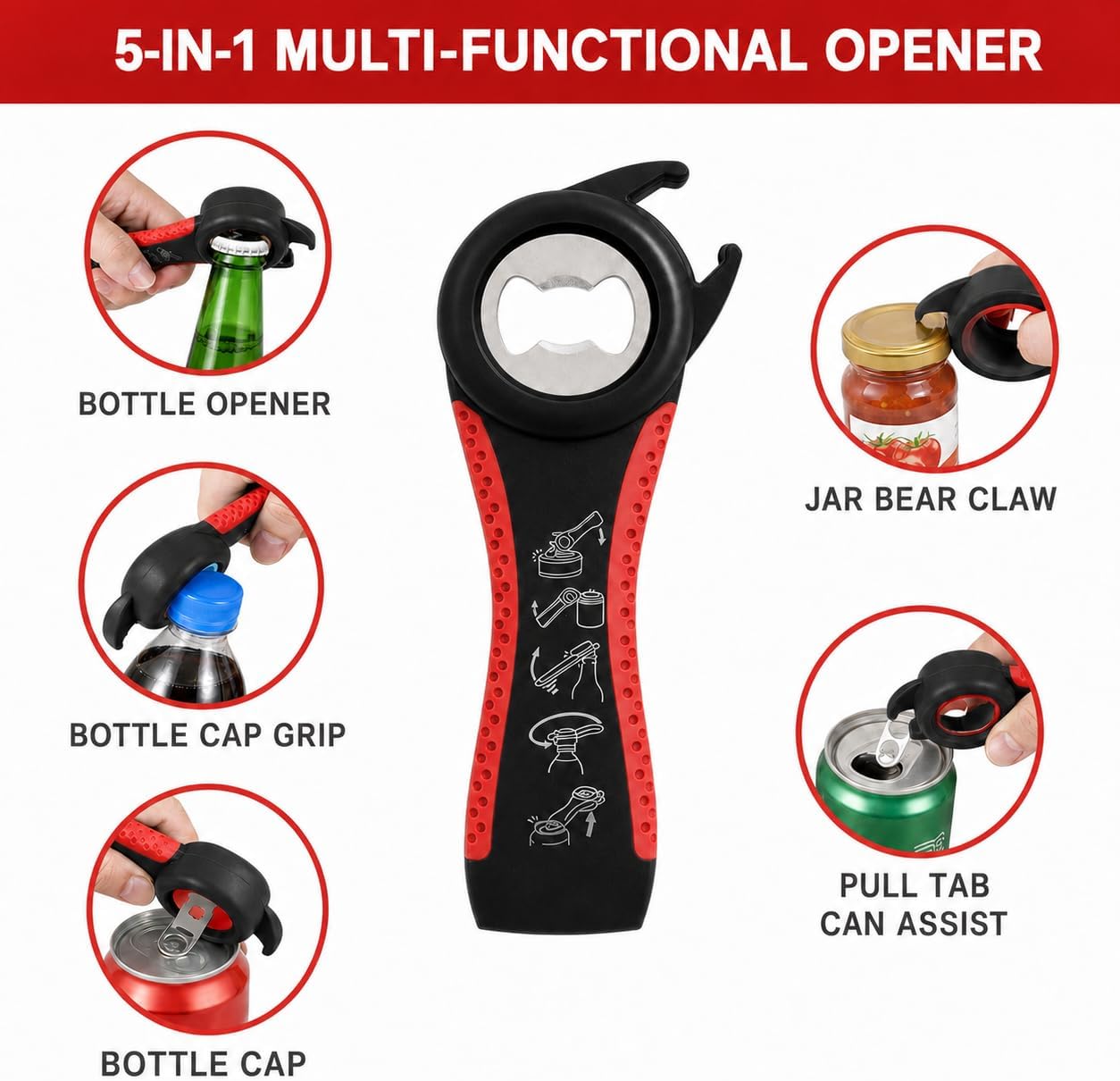 Jar Opener & Bottle Opener for Seniors, Arthritis, Weak Hands, Non Slip Lid Grip Remover, Effortless Twist,4-in-1 Multi Purpose Kitchen Tool(Blue)