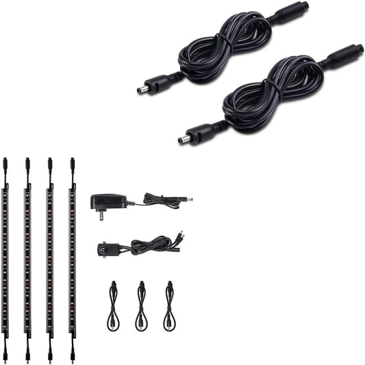 TORCHSTAR LED Safe Lighting Kit Bundle 39 Inch Extension Cable, (4) 12 Inch Linkable Light Bars + Motion Sensor + UL Listed Power Adapter & 2-Pack 39 Inch Gun Safe cabinet Lighting Kit Interconnect Ca