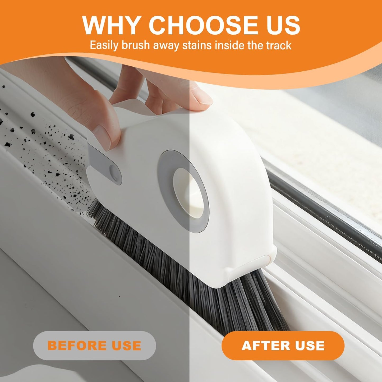Window Track Cleaner, Groove Cleaning Tool,2 in 1 Crevice Clean Brush | Sliding Door Gap Scrub Brush with Hidden Scraper,Multifunctional Brush for Window Sill,Window Seal(1Pc-Grey)