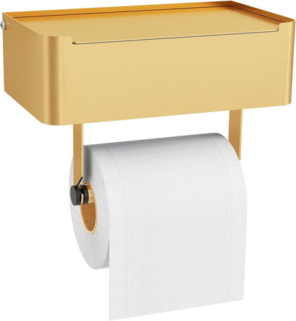 JUYSON Toilet Paper Holder with Shelf, Flushable Wipes Dispenser Fits for Bathroom Wipe Storage, Keep Your Wipes Hidden Out of Sight - SUS304 Stainless Steel Wall Mount Organizer (Matte Black)