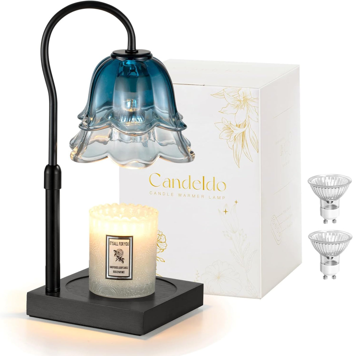 Candeldo Candle Warmer Lamp with Timer, Gold Flower Glass Shade
