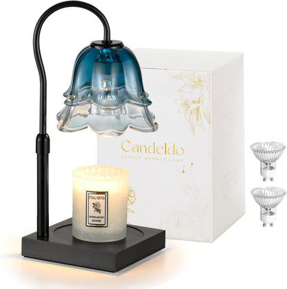 Candeldo Candle Warmer Lamp with Timer, Gold Flower Glass Shade