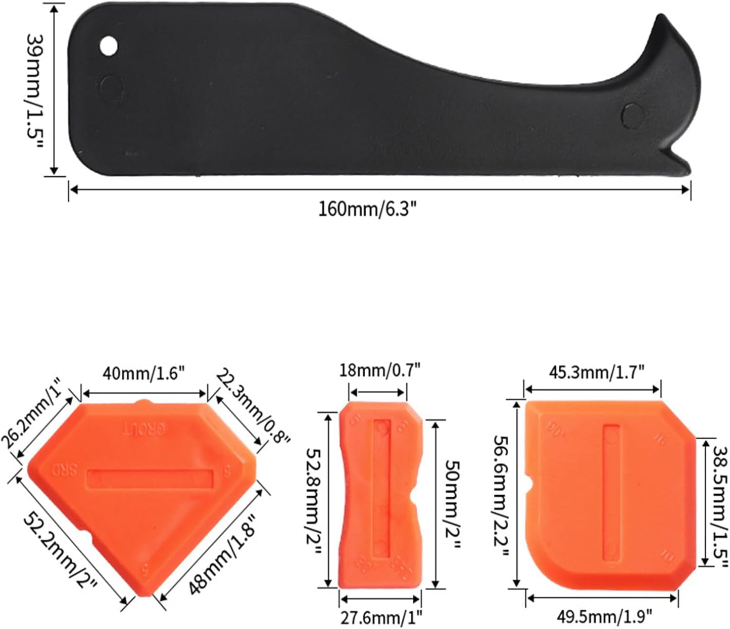 5-in-1 Caulking Tool Kit, Stainless Steel Caulk Remover & Silicone Sealant Finishing Tool with 5 Replaceable Radius Pads, Grout Removal & Scraper Tool for Bathroom, Kitchen, Tile, Window, Sink