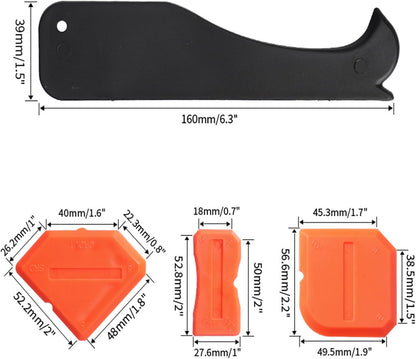 5-in-1 Caulking Tool Kit, Stainless Steel Caulk Remover & Silicone Sealant Finishing Tool with 5 Replaceable Radius Pads, Grout Removal & Scraper Tool for Bathroom, Kitchen, Tile, Window, Sink