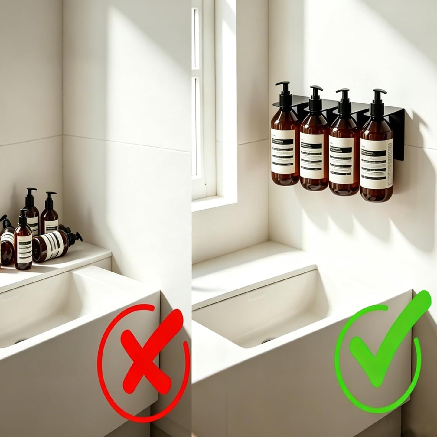 BiJun Soap Dispenser Wall Mount,1.06in Shampoo Conditioner Dispenser | Soap Dispenser Holder Refillable Shower Shampoo Conditioner Dispenser Set of 2 Black Space-Saving for Kitchen Bathroom ﻿