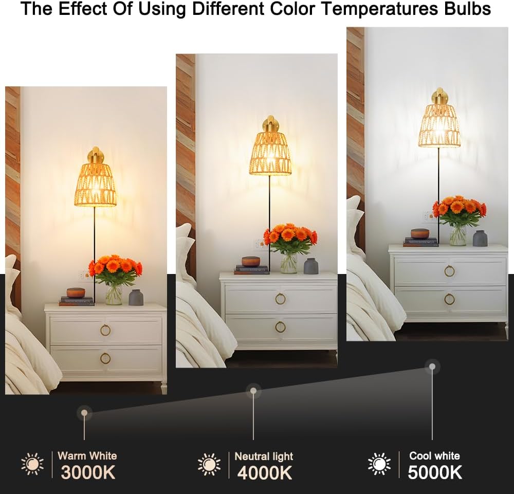 Boho Battery Operated Wall Sconces, Rattan Wall Sconce Set of 2 with Remote, RGB 15 Colors Dimmable Rechargeable Wall Light, Black Indoor Wireless Wall Lamp, Farmhouse Rattan Wall Lighting for Bedroom