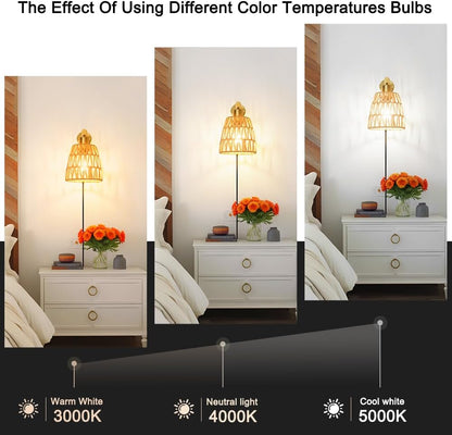 Boho Battery Operated Wall Sconces, Rattan Wall Sconce Set of 2 with Remote, RGB 15 Colors Dimmable Rechargeable Wall Light, Black Indoor Wireless Wall Lamp, Farmhouse Rattan Wall Lighting for Bedroom