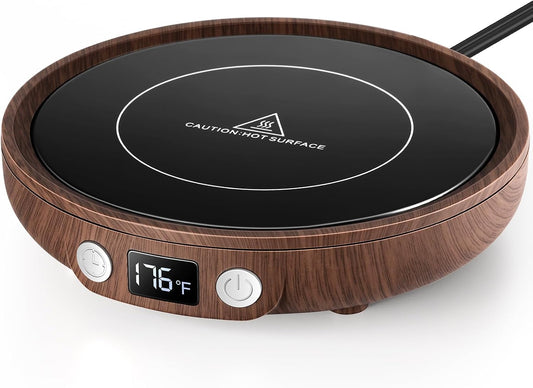 SWEETFULL Mug Warmer for Desk, Coffee Cup Warmer with Timer - Wood