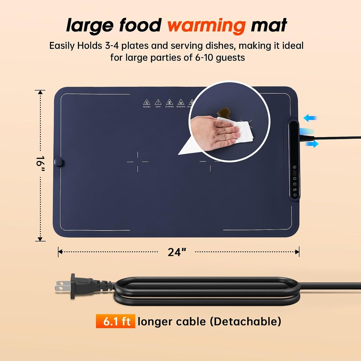 Warming Mat for Food Extra Large- 24"x16" Electric Warming Trays for Buffets Party, Food Warmers for Thanksgiving, Christmas House Warming Gift, Portable Heating Mat with 9 Temp Settings & 6H Timer