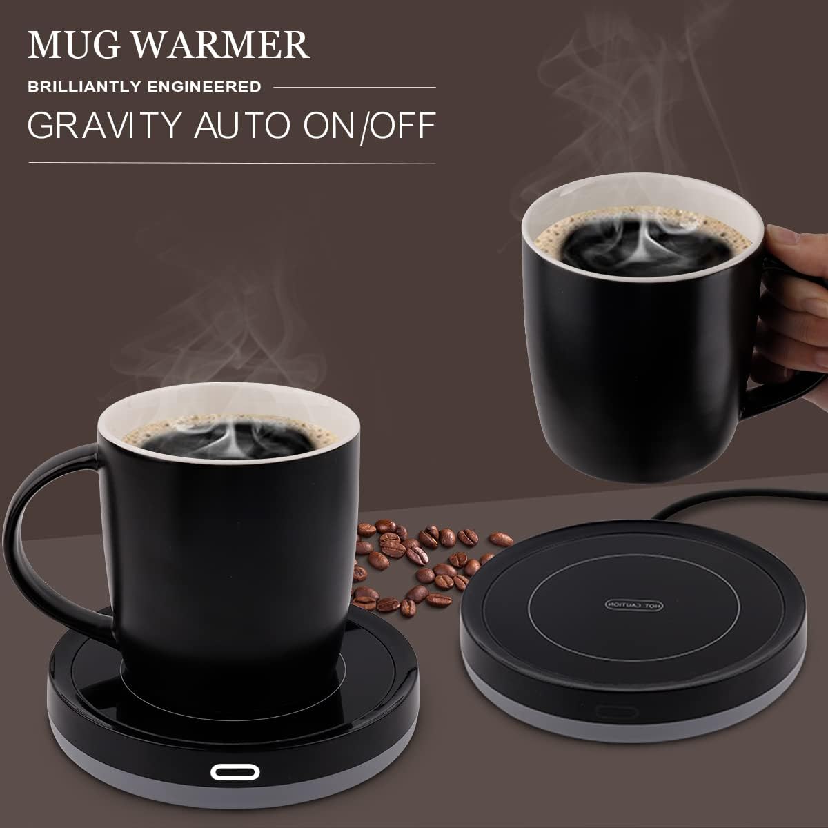 BESTINNKITS Smart Coffee Set Auto On/Off Gravity-Induction Mug Office Desk Use, Candle Wax Cup Warmer Heating Plate (Up to 131F/55C), 14oz (White Set)